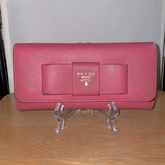 Prada Long Wallet Ribbon Pink Safiano Leather 7.5โx3.75โ GUC - Picture 1 of 7